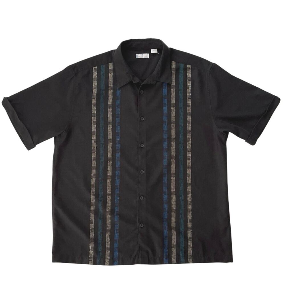 Cafe Luna Black Shirt Mens Size XL Striped Panel Short Sleeve Casual Vacation